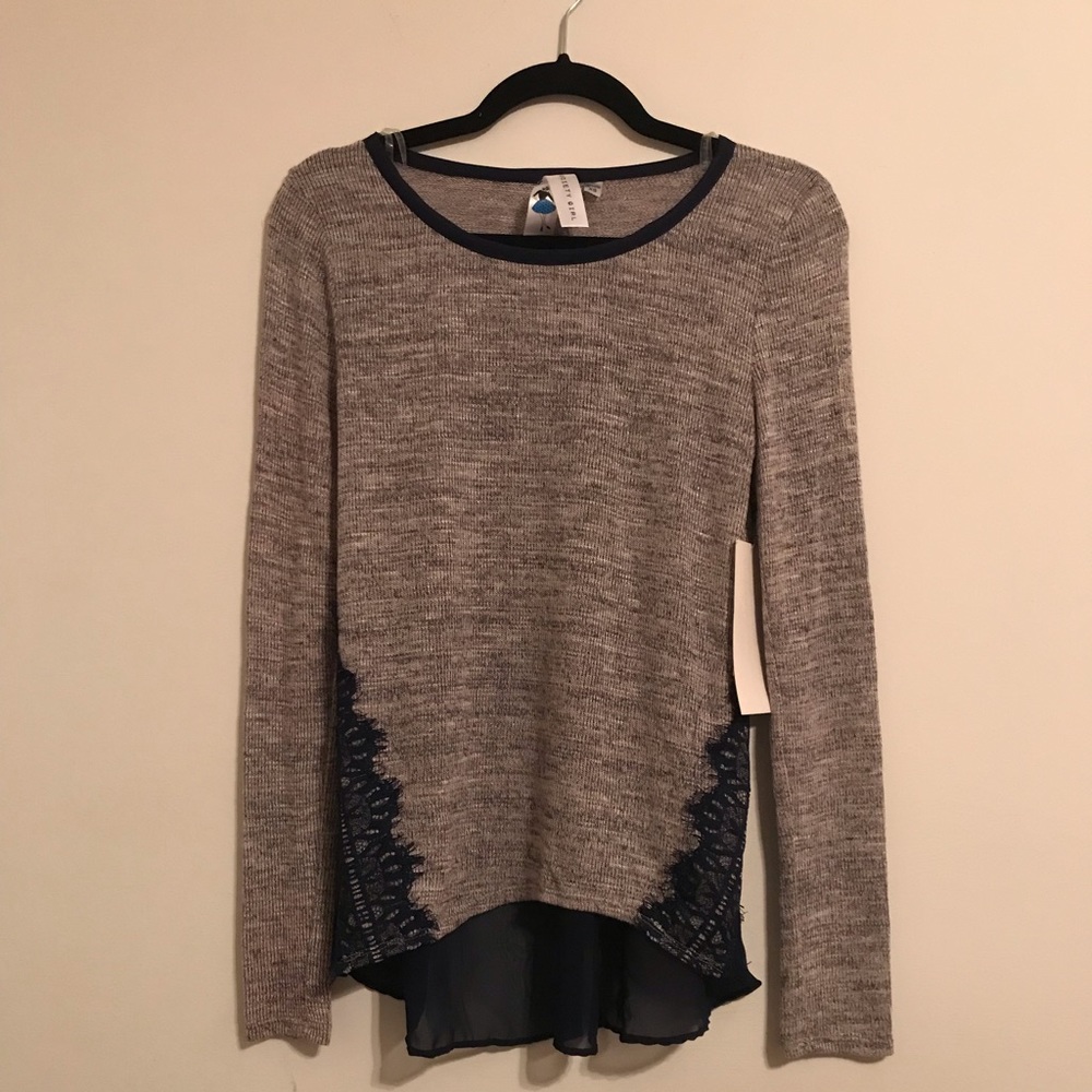 🏔Society Girl, long sleeve top, grey w sheer back